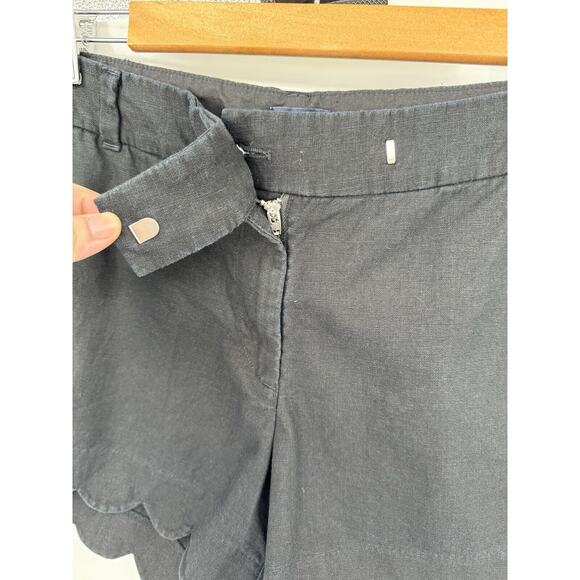J By J.CREW Shorts Womens Size 14 Black Flat Front Scalloped Linen Cotton Blend - Picture 3 of 8